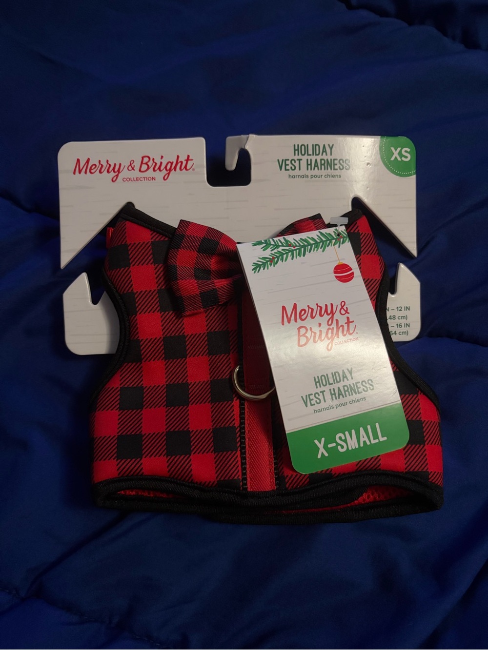 (Xs) Merry & Bright Holiday Plaid Dog Vest Harness
